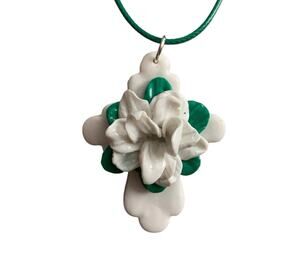 Handmade Easter Lily Cross Necklace - Polymer Clay